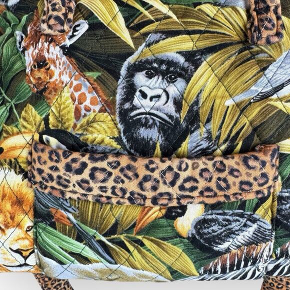 Vintage Quilted Jungle Animal Print Mini Tote Shoulder Crossbody Bag - Picture 6 of 11